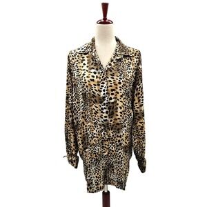 NICOLA Animal Print Black Tan  Olive Tunic Blouse Size Medium EUC‎